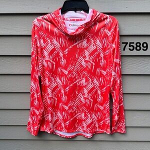 American Outdoorsman Red Tropical Palm Print Sun Hoodie Womens Large